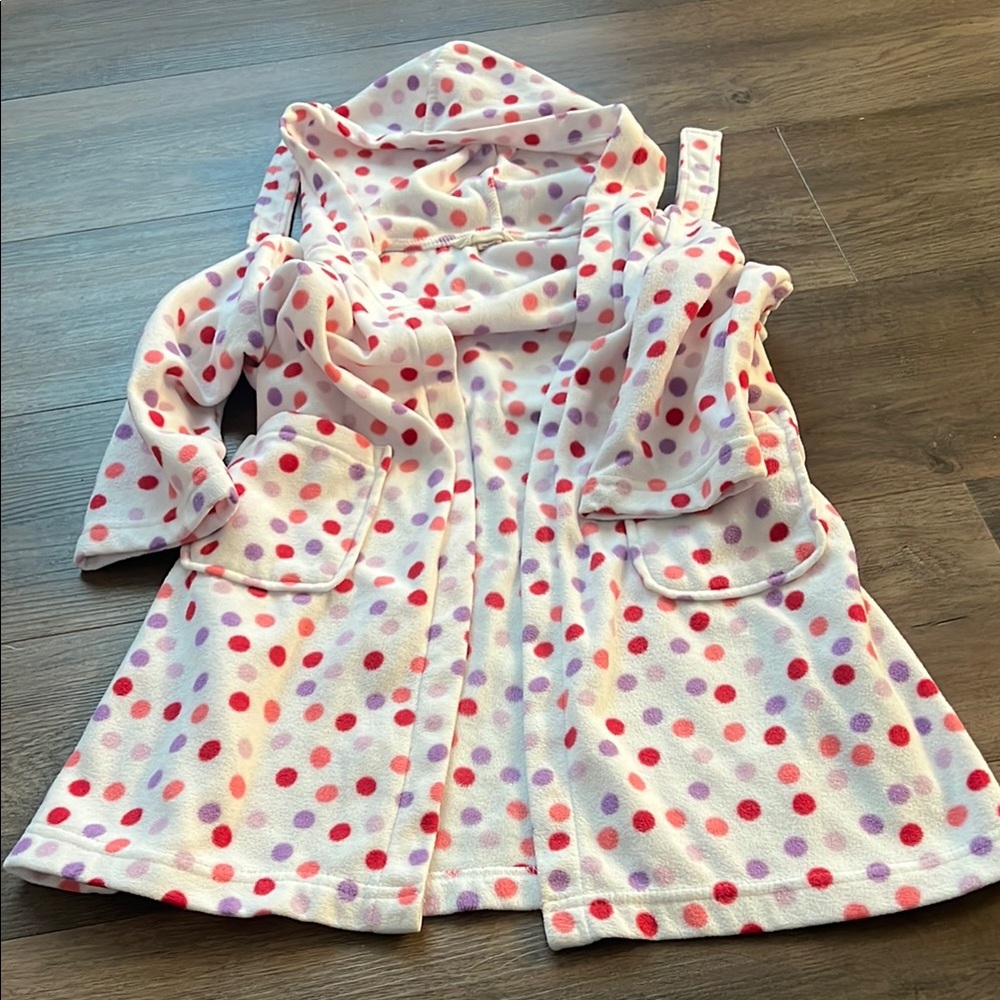 Lands' End Kids White Robe with Pink and Purple Dots